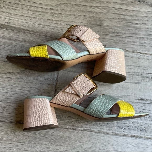 J. Crew Penny Slide Sandal Mule Open Toe Croc Embossed Leather Colorblock SZ 6 - Picture 4 of 11